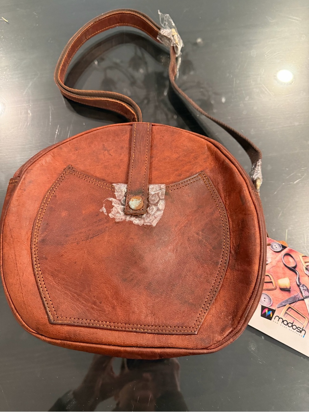 Madosh nwt Round Brown Leather Crossbody Bag